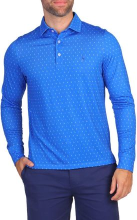 Tailorbyrd Byrds Print Long Sleeve Performance Polo in Royal Blue at Nordstrom Rack, Size X-Large