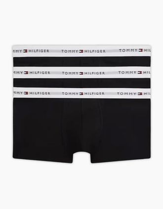 Tommy Hilfiger Mens 3-Pack Signature Cotton Low-Rise Boxer Trunks, Black - Size: 37/36/32
