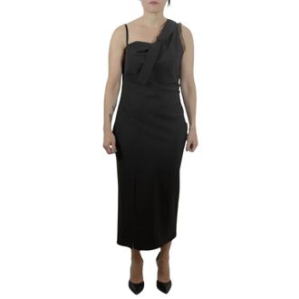 Moschino Zwarte Midi Jurk met Ongelijke Mouwen - Dames - Casual kleedjes - Zwart - L - Kleedjes
