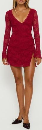 Princess Polly Airaella Long Sleeve Lace Minidress in Red at Nordstrom, Size 12