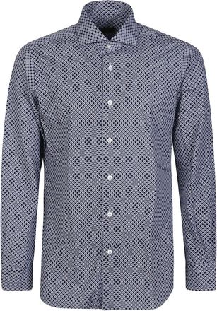 Barba geometric cotton shirt - Blue
