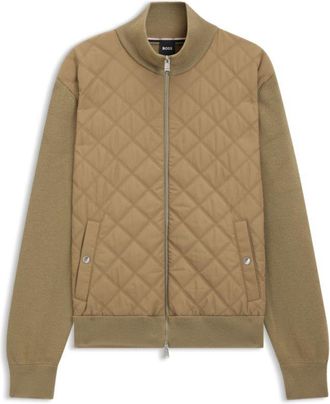 BOSS Quilted-front jacket in knitted wool