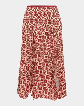 Diane Von F&uuml;rstenberg Heavenly Floral-Print Ruffle Midi Skirt