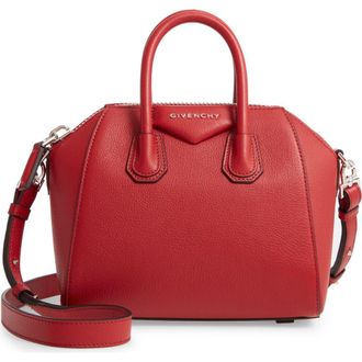 Givenchy Mini Antigona Sugar Leather Satchel in Vermillion at Nordstrom