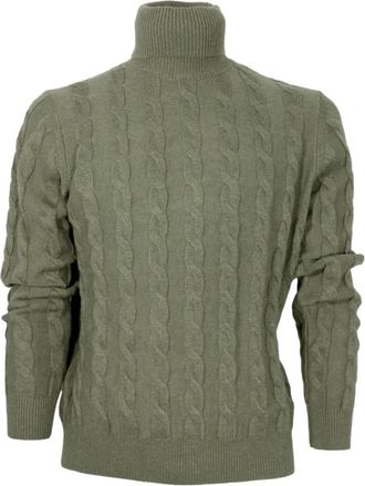 Cashmere Company Slim Fit Kasjmier en Wol Heren Coltrui Coltrui in Groen - Heren - Coltruien - Groen - 2XL - Wol - Truien & Vesten