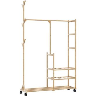 vidaXL Clothes Rack with Shelves and Wheels 100x38x175.5 cm Bamboo Vidaxl