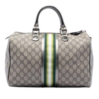 Gucci Pre-owned Womens Medium Gg Supreme Joy Web Boston Bag - Silver Textile - One Size