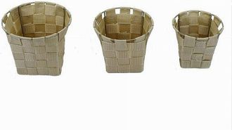 Trade Shop Trade Shop - Set 3 Cestini Rotondi Porta Oggetti In Tessuto Beige Per Bagno Casa Cucina 79045