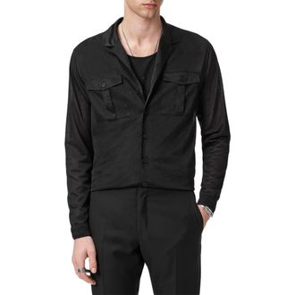 John Varvatos Sintra Summer Military Button-Up Shirt in Black at Nordstrom, Size Xx-Large