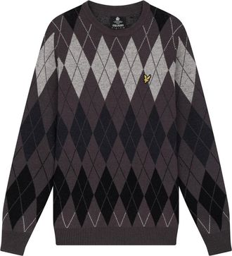Lyle & Scott Brih Argyle Ronde Hals Truien - Heren - Ronde hals truien - Grijs - M - Wol - Truien & Vesten