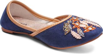 Fuchsia Paris Embroidered Jutti Flat in Navy Blue at Nordstrom, Size 10