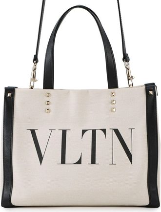 Valentino Garavani Black Ivory Canvas Tote Bag (Pre-Owned)