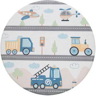 Paco Home Kinderteppich »Chicos 561« rund 4 mm Höhe Flachgewebe, Spielteppich, Motiv Fahrzeuge, Kinderzimmer