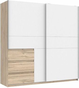 Home Heavenly Armario ropero 200 cm 2 puertas correderas collete + cajonera integrada exterior 3 cajones. Color: Blanco y Roble - Home Heavenly