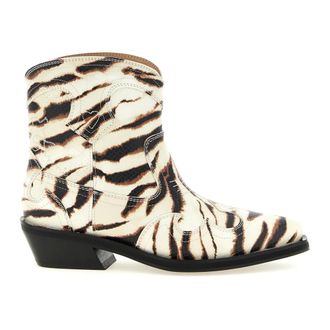 Ganni Embroidered Western Ankle Boots - female - Ganni - Cowboy & Biker Boots - Beige - 8 UK - Shoes