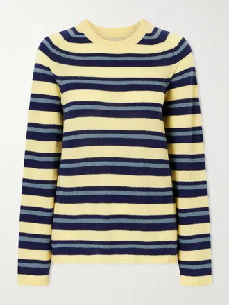 The Elder Statesman Pullover In Cashmere A Righe Laurel - Blu