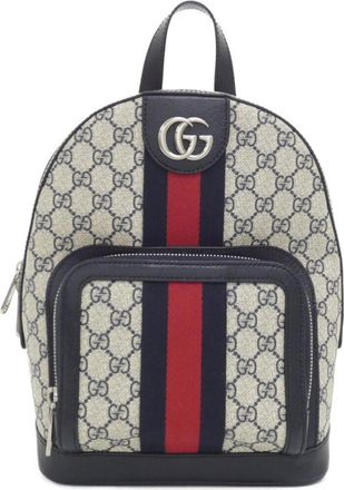 Gucci Beige Blue Gg Supreme Canvas Leather Backpack (Pre-Owned)