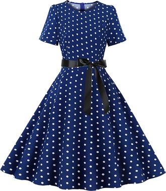 Generic Girls 1950s Vintage Polka Dot Dress Short Sleeve Cap Sleeve Floral Print Retro 50s Party Swing Dresses Kids Girls Polka Dot Girls Dress Short Sleeve T