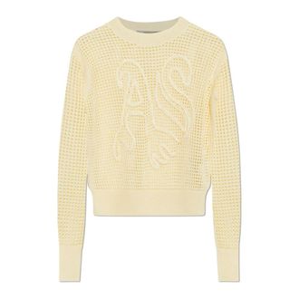 AllSaints Round-neck Knitwear, female, Yellow, Size: XS Raelyn Relaxed Fit Open Stitch Sweater