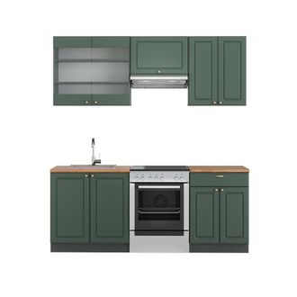 Vicco Mueble De Cocina Fame-line, Verde-dorado Casa De Campo/antracita, 200 Cm, Et Roble