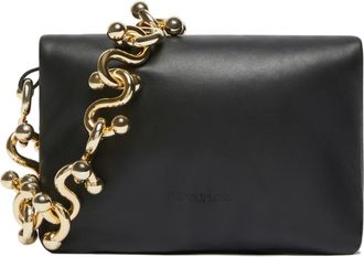 Sportmax Tassen, Dames, Zwart, ONE Size, Leer, Zwarte leren schoudertas met logo