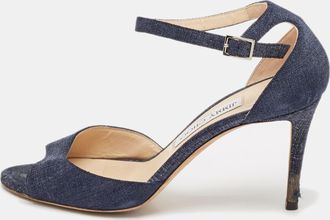 Jimmy Choo London Navy Blue Denim Annie Ankle Strap Sandals