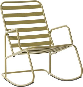 Beliani Silla Mecedora Moderna De Metal Para Jard&iacute;n Dise&ntilde;o De Listones Exterior Aluminio Verde Oliva Turi