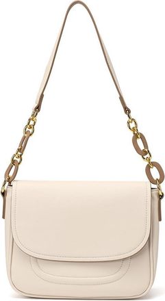 Generic Genuine Leather Shoulder Bag for Women Flap over Purses Elegant Satchel Handbags Underarm Bag Ladies Purses (White)