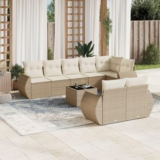 vidaXL Set De Sof&aacute;s De Jard&iacute;n 9 Pzas Con Cojines Rat&aacute;n Sint&eacute;tico Beige Vidaxl
