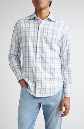Eleventy Plaid Button-Up Shirt in 08 Zucchero at Nordstrom, Size Xxx-Large