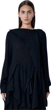 Yohji Yamamoto Gauzed Frilled Blouse - Dames - Blouses - Zwart - M - Wol - Overhemden