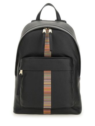 Paul Smith Mens Signature Stripe Backpack Black Cow Leather Backpacks