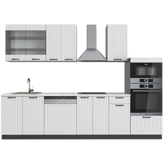 Vicco Mueble de cocina Fame-Line, Casa de campo blanca/antracita, 300 cm con armario alto, sin encimera