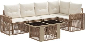 vidaXL Conjunto De Sof&aacute;s De Jard&iacute;n 6 Uds. Beige Y Blanco Crema Vidaxl