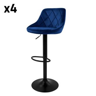 ML Design Lote de 4 taburetes de bar de terciopelo, azules