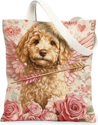 Generic Valentines Day Irish Setter Dog Canvas Tote Bag for Shopping 13x15, Vintage Puppy Reusable Grocery Print Bag for Women, Retro Pet Beach Aesthetic Pain
