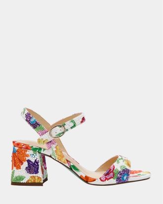 Betsey Johnson Womens Tamy Floral Beaded Block Heel Sandals In Bright Multi