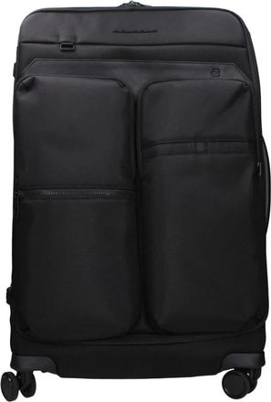 Piquadro Stijlvolle stoffen trolley met meerdere compartimenten - Heren - Handbagage koffer - Zwart - ONE Size - Leer - Koffers