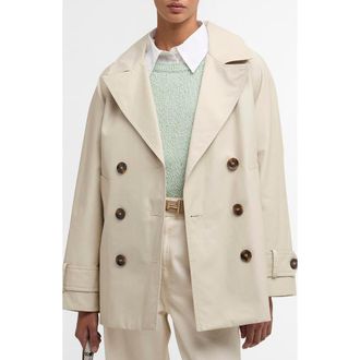 Barbour Maisy Showerproof Double Breasted Jacket in Mist /Dress Navy Tartan at Nordstrom, Size 14 Us