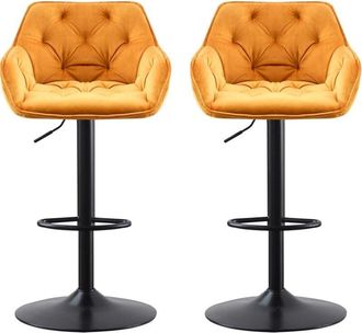 Ainpecca Ainpecca - 2pcs Luxury Bar Stools Velvet Dining stools Padded Armrest Swivel Bar Chairs Height adjustable Breakfast Kitchen-Yellow