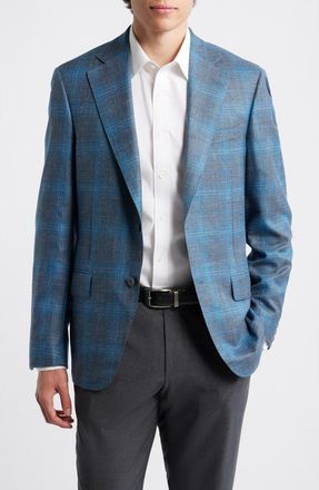 Samuelsohn Teal & Blue Slub Wool Blend Sport Coat at Nordstrom, Size 44 Regular