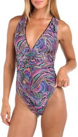 Sunshine 79 Disco Plunge One-Piece Swimsuit in Purple Multi at Nordstrom Rack, Size 10