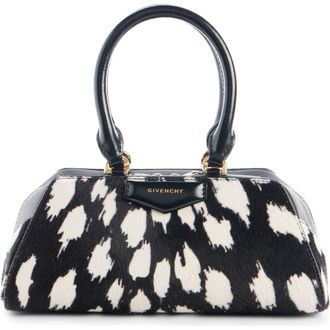Givenchy Small Antigona Genuine Calf Hair East/West Satchel in 004-Black/White at Nordstrom