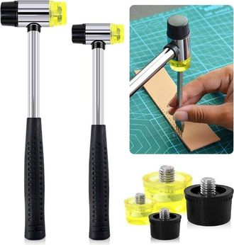 OEM Juego De Martillos Blandos De Doble Cara Para Trabajos En Cuero, 2 Piezas Con Cabezas Reemplazables, Martillo De Pl&aacute;stico Y Goma, 25 Mm/35 Mm