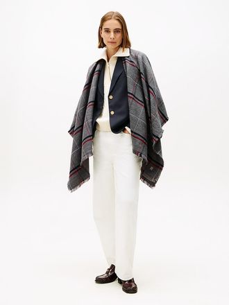 Tommy Hilfiger Womens Plaid Print Cape - Grey