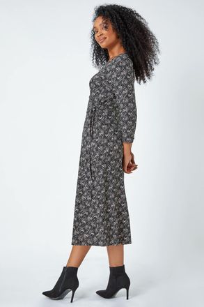 Roman Geometric Stretch Wrap Midi Dress