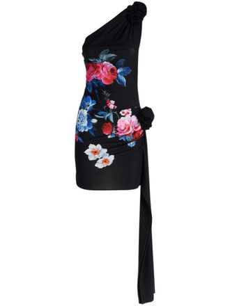 Magda Butrym one-shoulder floral-print mini dress - women - Elastane/Viscose - 40 - Black