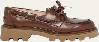 Roger Vivier Viv Ranger Leather Buckle Lug-Sole Boat Loafers