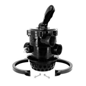 AquaLuxBad V&aacute;lvula De Piscina Aqualux Cocoon Axos Xeo 6 V&iacute;as Brida Top, Negra, Con Collar&iacute;n, Tornillos Y Junta