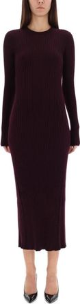 Helmut Lang Open-back Ribgebreide Jurk - Dames - Casual kleedjes - Paars - M - Wol - Kleedjes